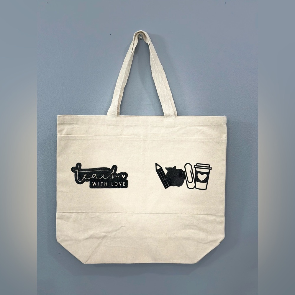Canvas Tote Bag with Black Print